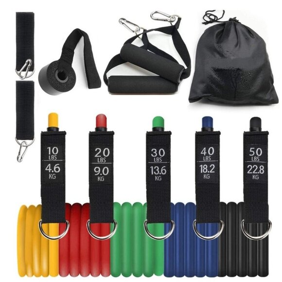 NEW Resistance Training Bands 11 Piece Set Home Workout Physical Therapy Yoga Pi - Picture 10 of 15